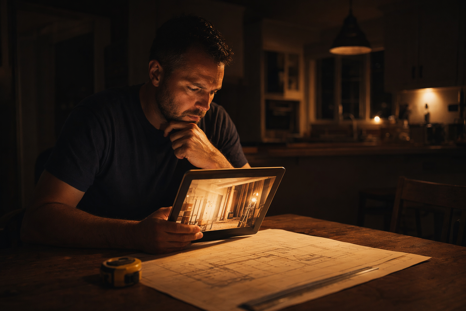 Homeowner reviewing footage at night